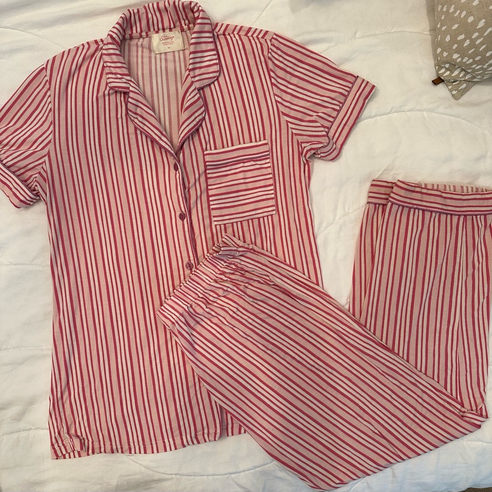 In My Sundays Pink and White Striped Pajama Set